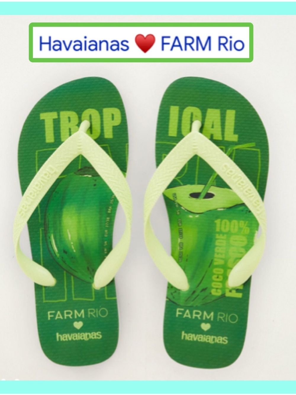 nwt Havaianas x Farm Rio Tropical Coconut Flip Flop Sandals - Matcha Green 9/10